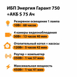ИБП Энергия Гарант 750 + Аккумулятор S 75 Ач - 12В (450Вт - 91мин) - ИБП и АКБ - ИБП для котлов - Магазин электрооборудования для дома ТурбоВольт